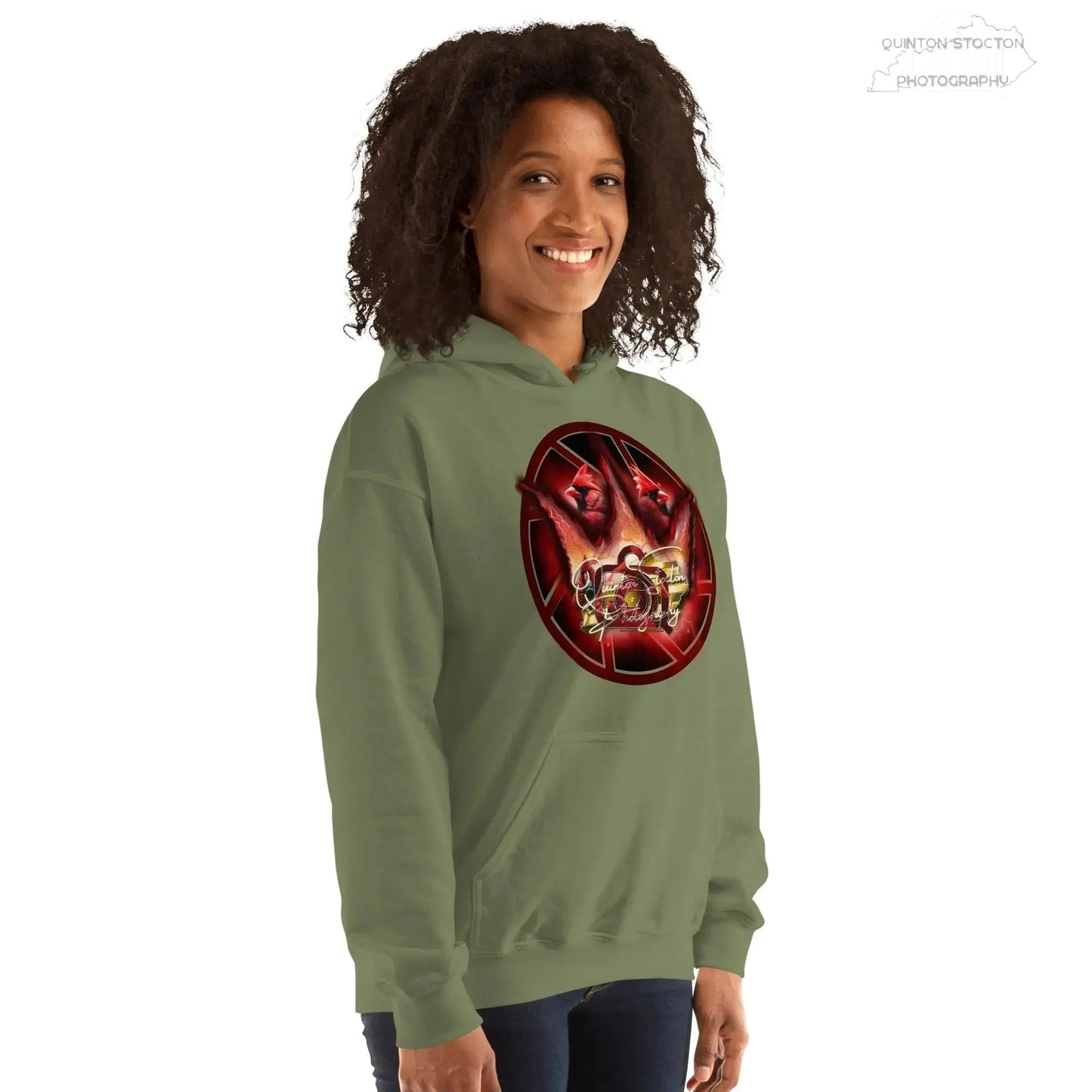 Fleece Hoodie - Quinton Stocton Photography Graphic Design Logo Crown Cardinal Lens Shutter 22 Quinton Stocton Photography Hoodie Quinton Stocton Photography