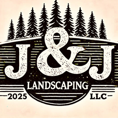 J&J Landscaping LLC logo design. Rustic brand emblem with forest trees. Branding & Logo Design. 2025, landscaping.
