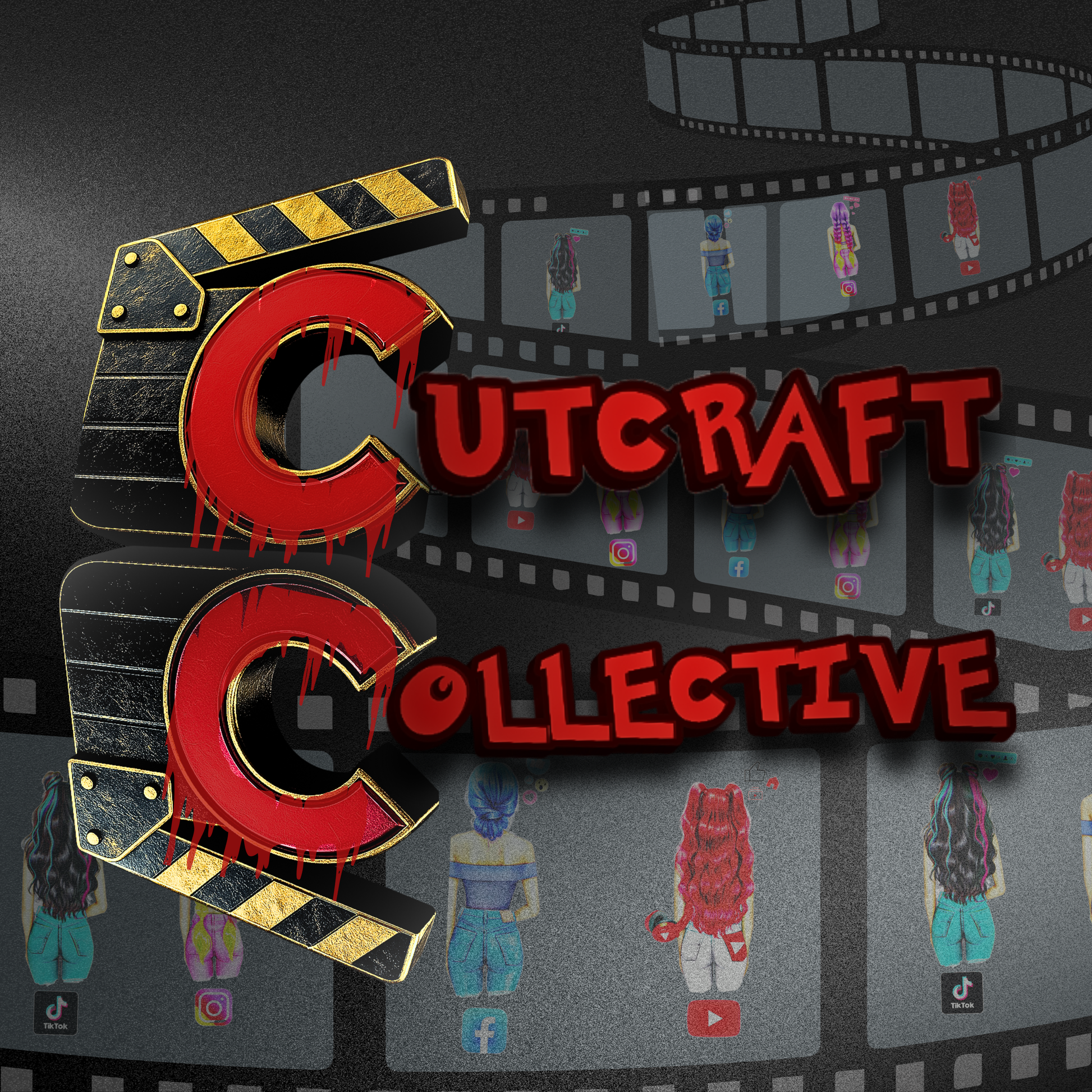 Cutcraft Collective logo: professional branding design. Animated film reel showcases social media content & brand identity.