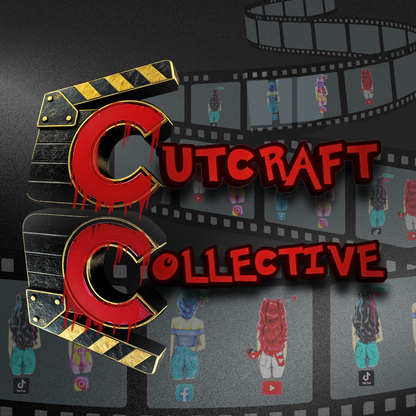 Cutcraft Collective logo: professional branding design. Animated film reel showcases social media content & brand identity.