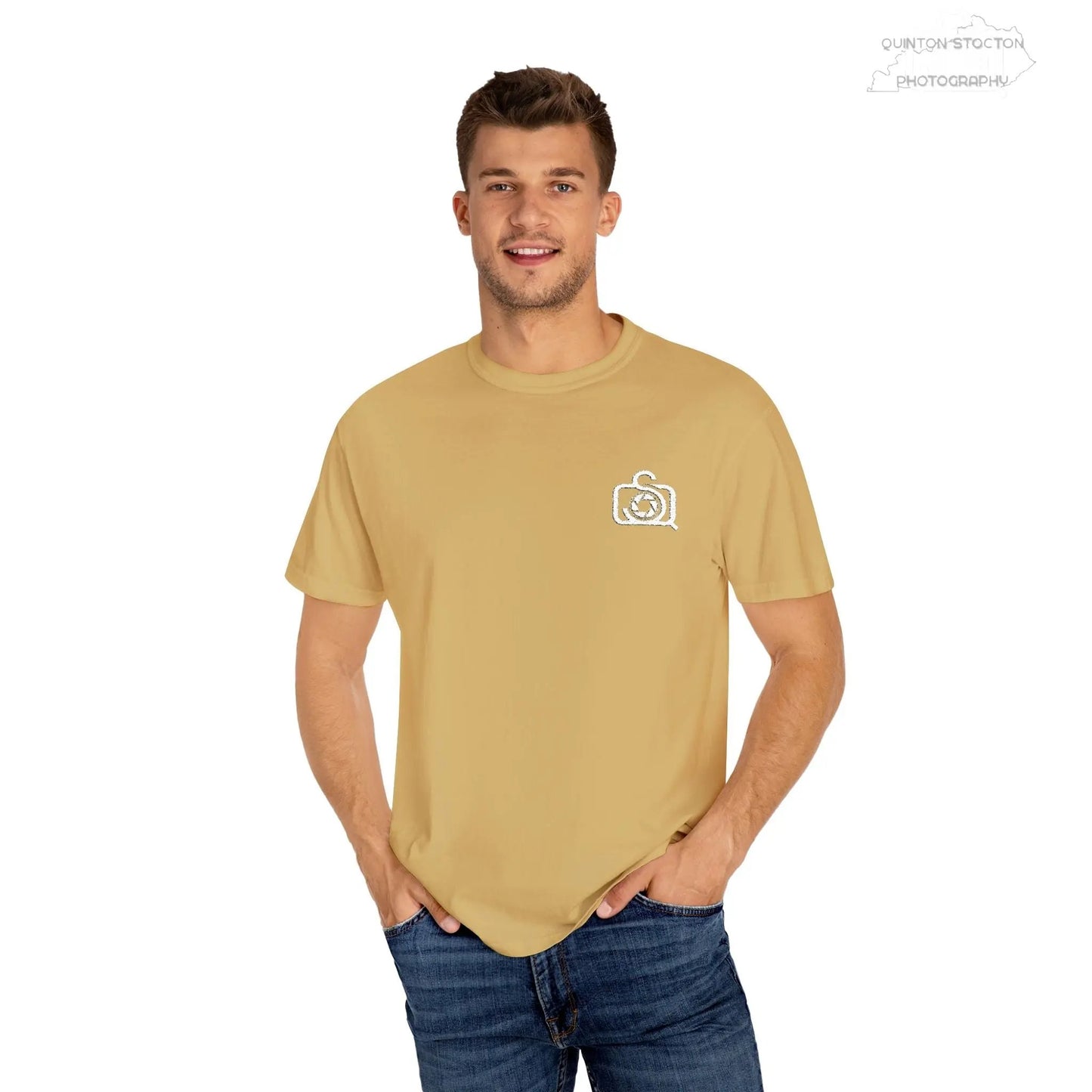 Comfort Colors 1717 Unisex Tee Left Chest Quinton Stocton Photography Monogram Logo by Printify T-Shirt  Quinton Stocton Photography
