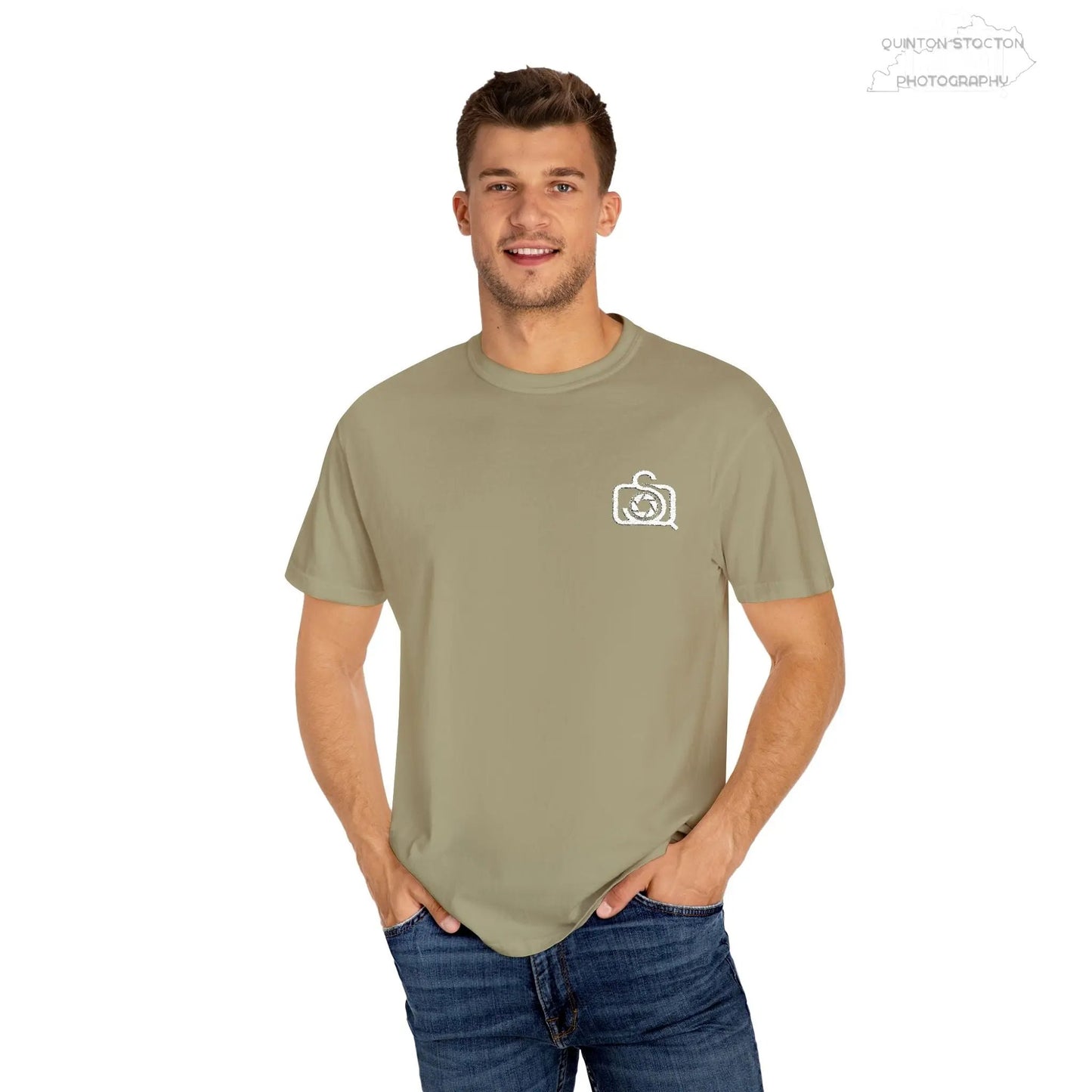 Comfort Colors 1717 Unisex Tee Left Chest Quinton Stocton Photography Monogram Logo by Printify T-Shirt  Quinton Stocton Photography