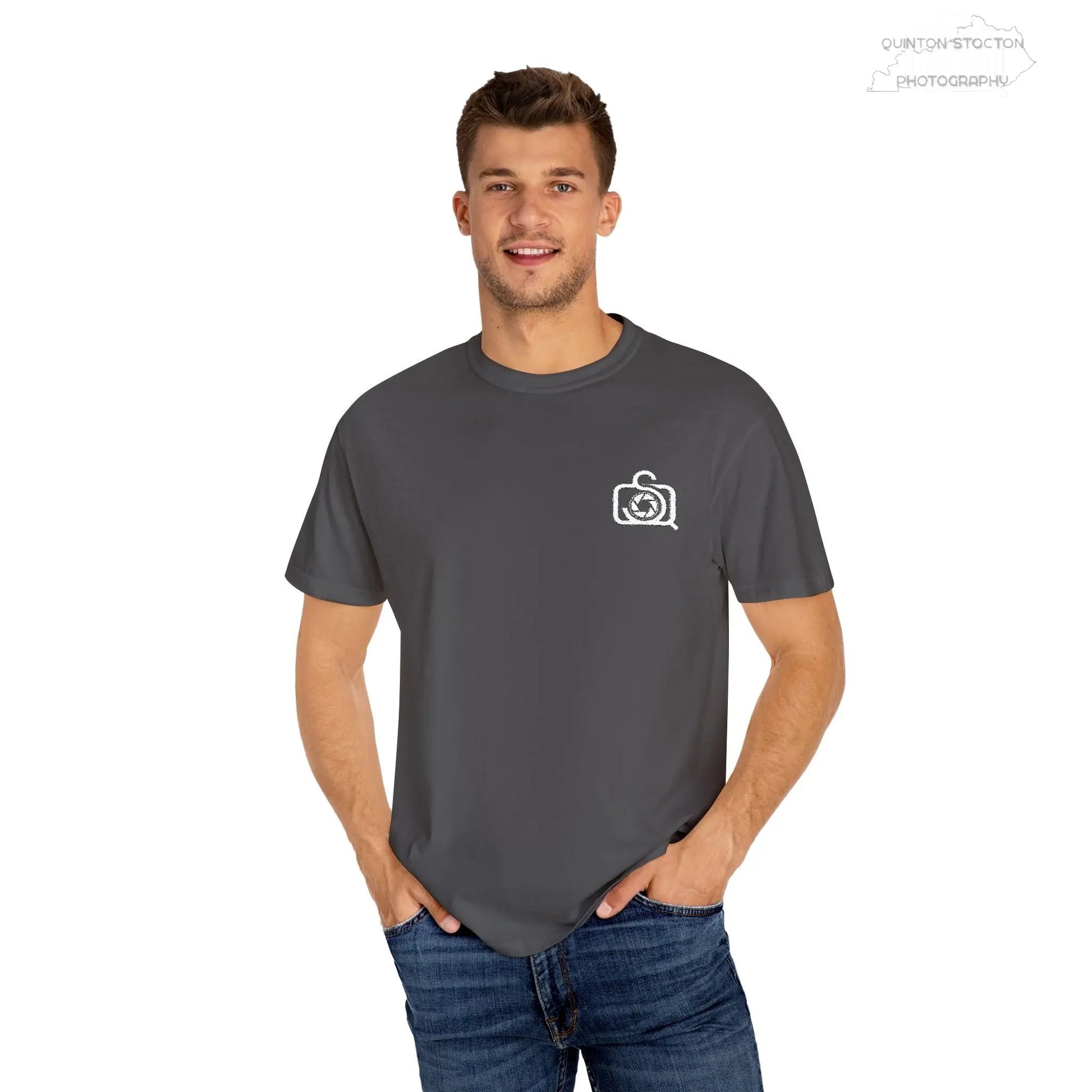 Comfort Colors 1717 Unisex Tee Left Chest Quinton Stocton Photography Monogram Logo by Printify T-Shirt  Quinton Stocton Photography