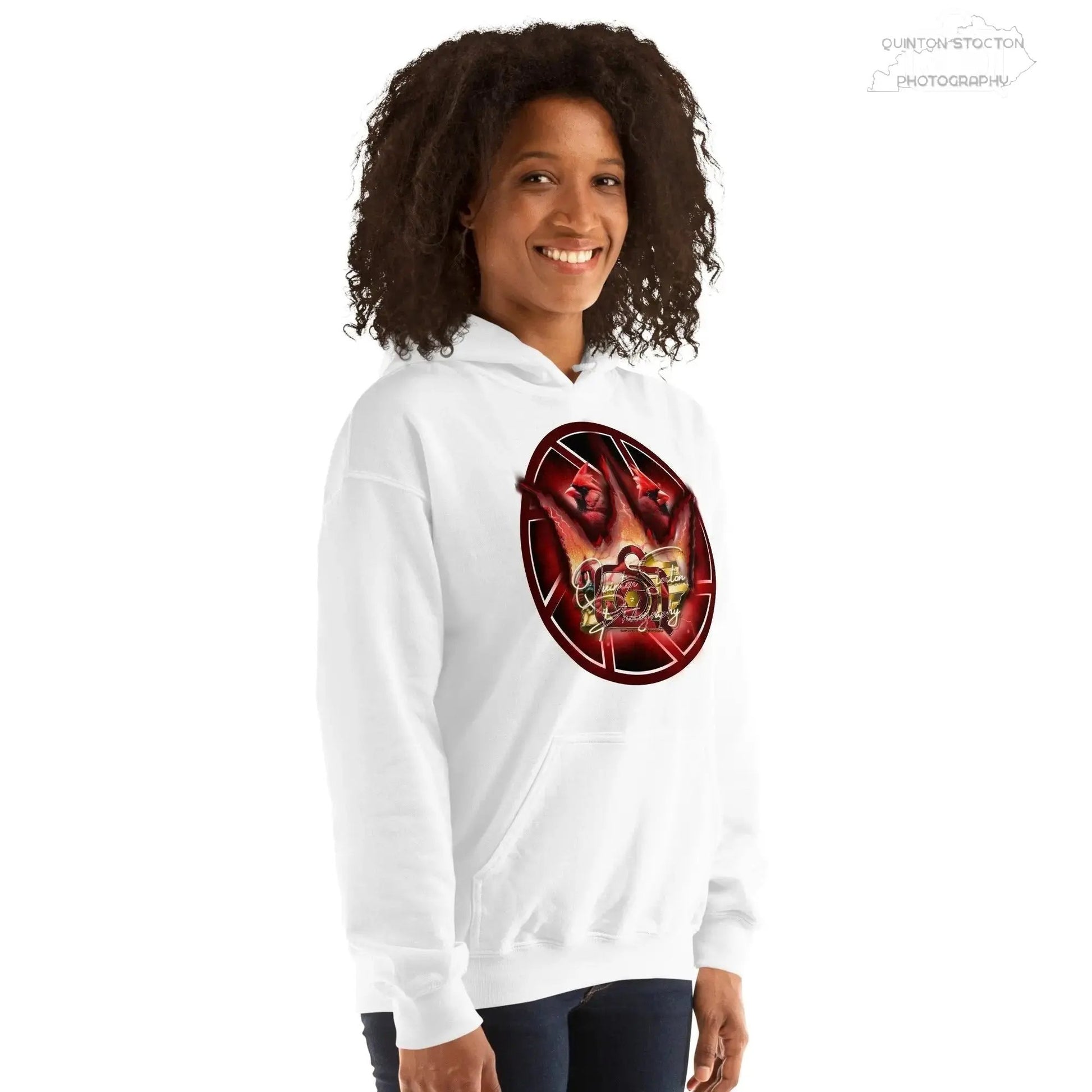 Fleece Hoodie - Quinton Stocton Photography Graphic Design Logo Crown Cardinal Lens Shutter 22 Quinton Stocton Photography Hoodie  Quinton Stocton Photography