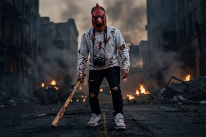 Masked man with camera and bat in urban scene; Quinton Stocton Portrait Services: Capture Your Best Look, KY $100/hr