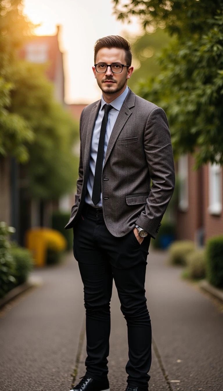 Professional headshot of a man in a gray suit on a Kentucky street for Quinton Stocton Photography Portrait Package.