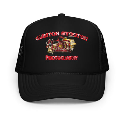 Black trucker hat with 'Quinton Stockton Photography' logo on a white background