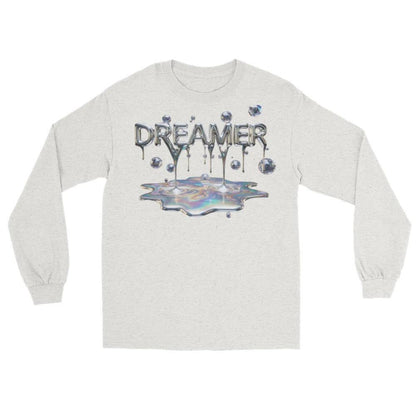 Dreamer Mind Cinematic Long Sleeve by Quinton Stocton Photography with dripping DREAMER text over an iridescent puddle.