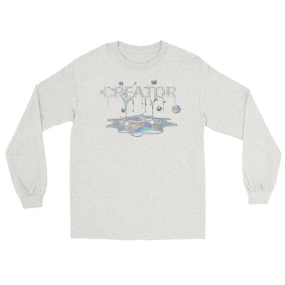 Creator Mind Cinematic Long Sleeve by Quinton Stocton Photography with dripping text and iridescent splash on heather.