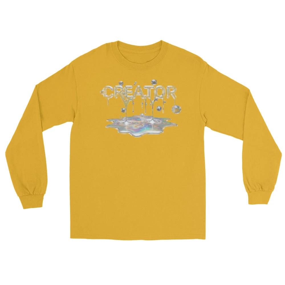 Creator Mind – Cinematic Long Sleeve by Quinton Stocton Photography: mustard yellow long sleeve with metallic graphic.
