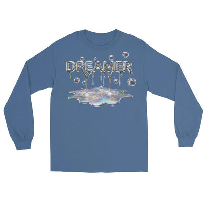 Dreamer Mind Cinematic Long Sleeve by Quinton Stocton Photography, blue shirt with iridescent DREAMER dripping graphic.