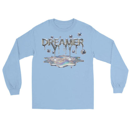 Dreamer Mind – Cinematic Long Sleeve by Quinton Stocton Photography on a light blue shirt with dripping DREAMER logo.
