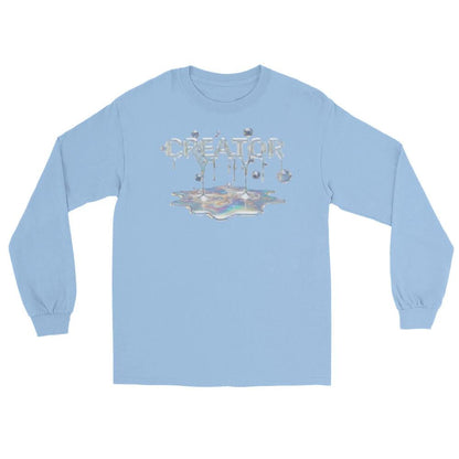 Light blue Cinematic Long Sleeve with iridescent CREATOR MIND logo on the chest.