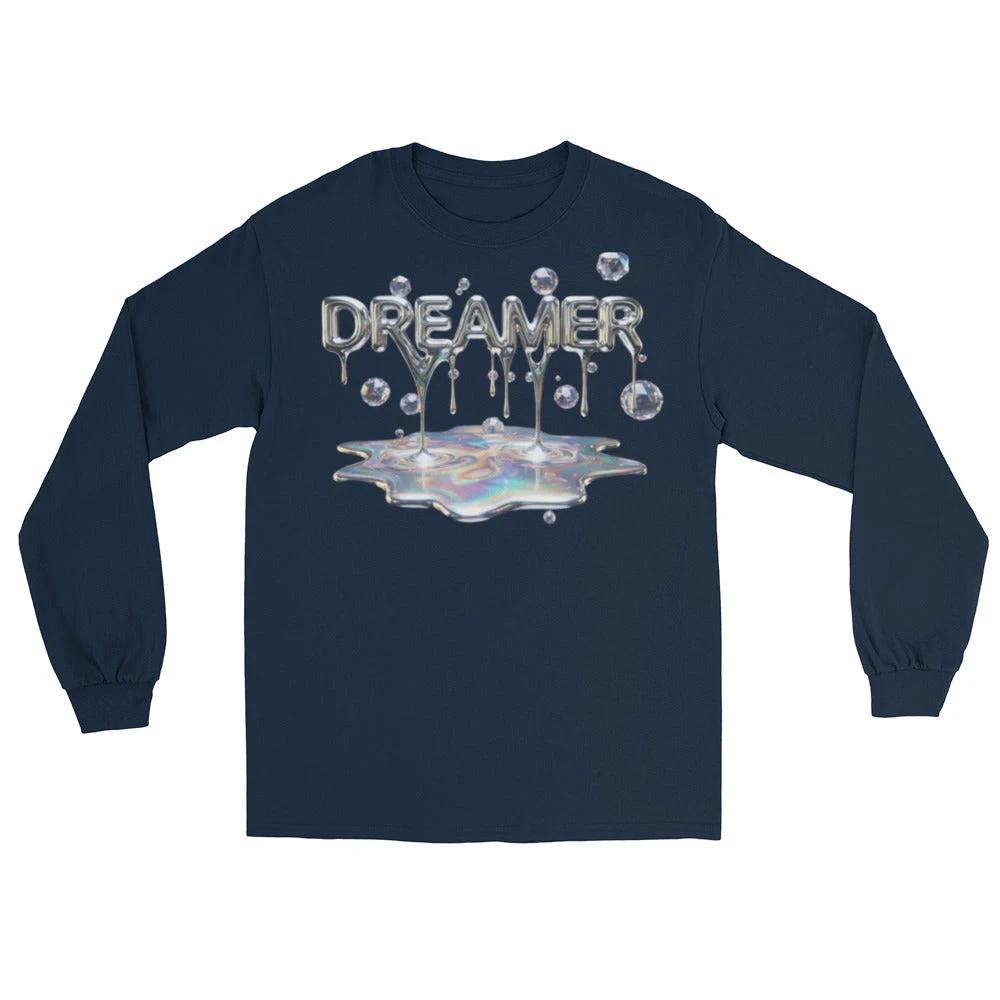 Dreamer Mind Cinematic Long Sleeve by Quinton Stocton Photography on navy shirt with iridescent 'DREAMER' graphic.