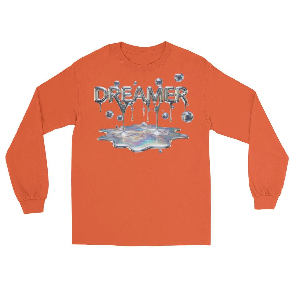Orange long sleeve shirt featuring an icy, dripping "DREAMER" graphic for Dreamer Mind by Quinton Stocton Photography.