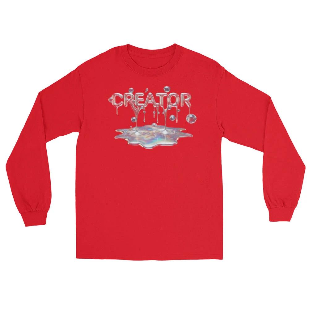 Creator Mind - Cinematic Long Sleeve by Quinton Stocton Photography: red shirt with 'CREATOR' dripping graphic.