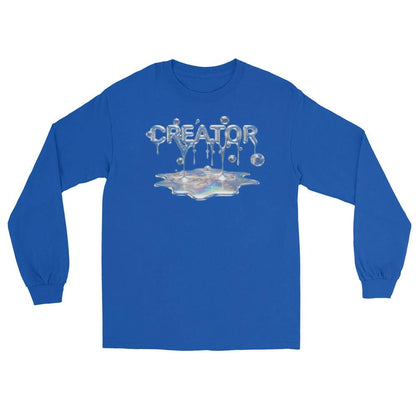 Creator Mind Cinematic Long Sleeve by Quinton Stocton Photography: blue shirt with dripping CREATOR MIND over puddle.