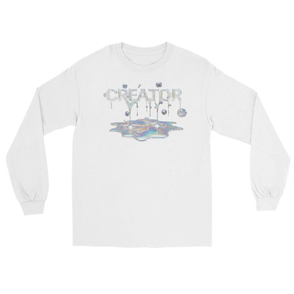 White Cinematic Long Sleeve featuring iridescent CREATOR MIND graphic by Quinton Stocton Photography.
