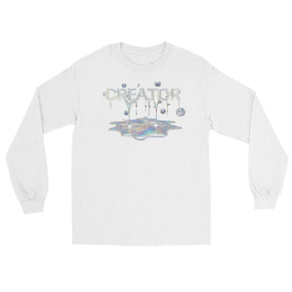 White Cinematic Long Sleeve featuring iridescent CREATOR MIND graphic by Quinton Stocton Photography.