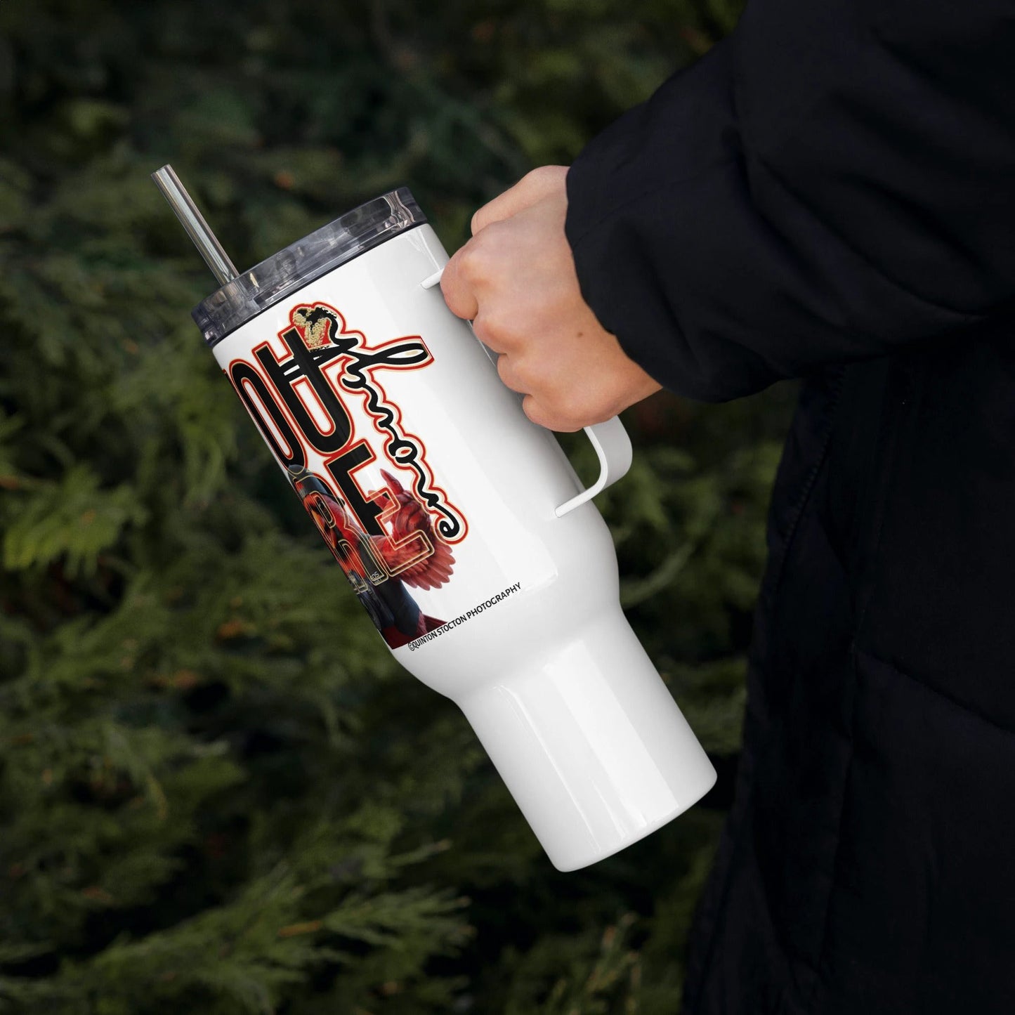 You Are Enough affirmation insulated mug by Quinton Stocton Photography; stainless steel, spillproof lid.