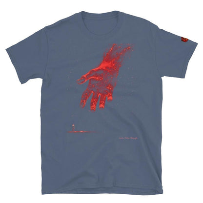 The Reach Cinematic Art T-Shirt by Quinton Stocton Photography: glowing red hand reaching toward a lone figure.